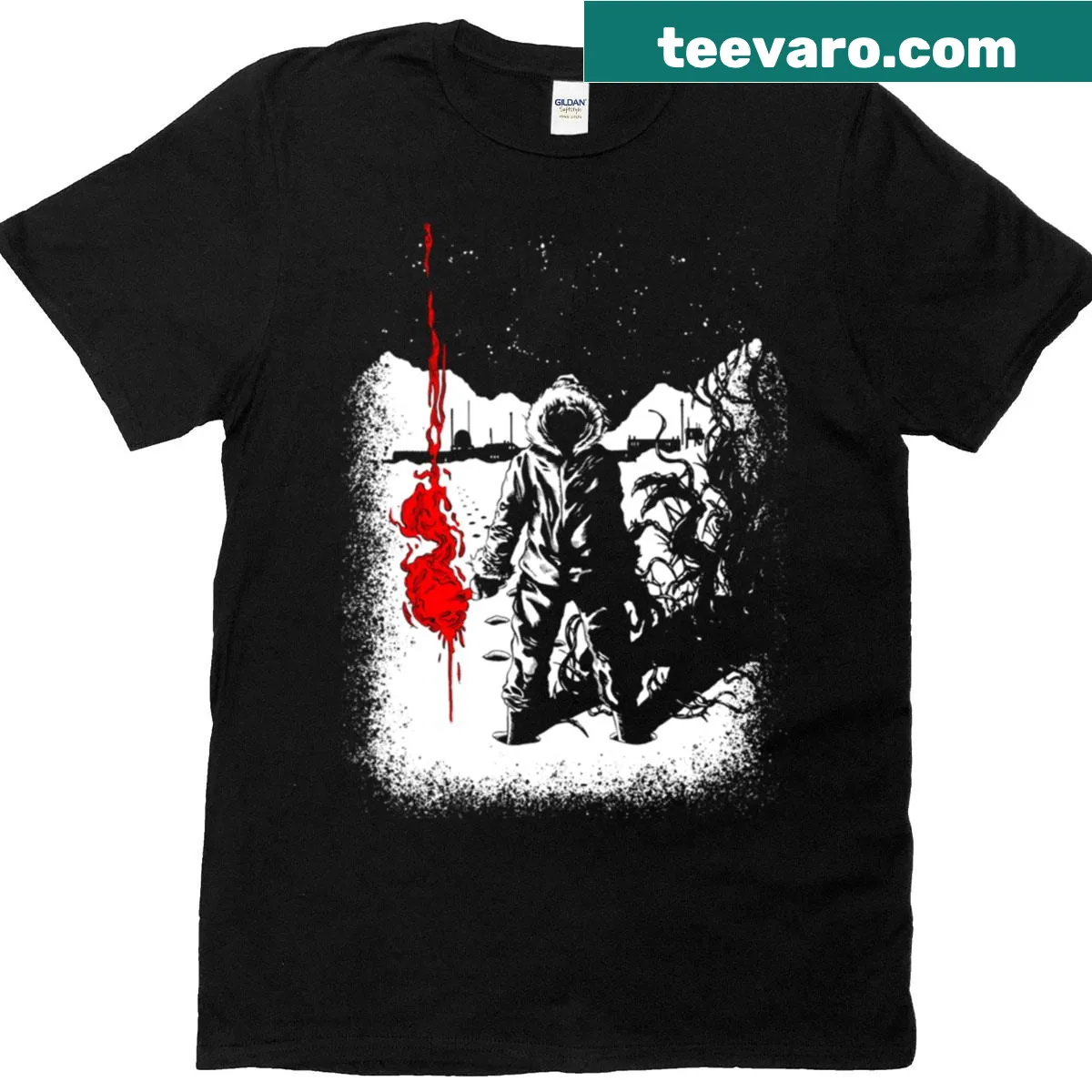 T-shirt featuring a graphic inspired by the horror film 'The Thing' — on a men's t-shirt