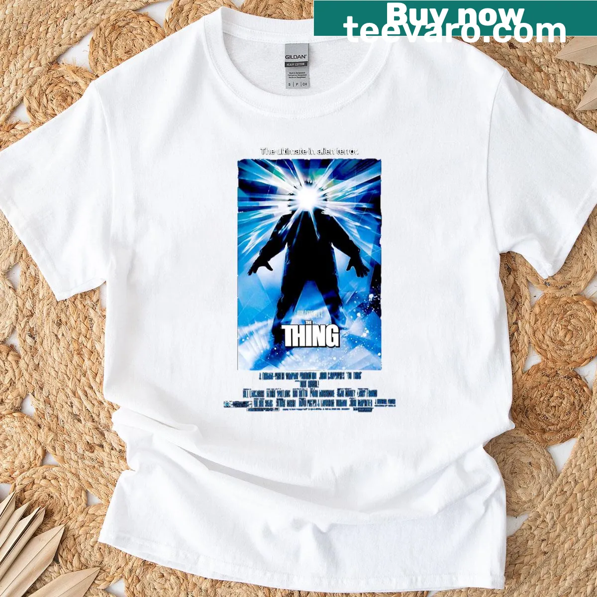 Eerie graphic inspired by The Thing movie on a T-shirt — on a men's t-shirt