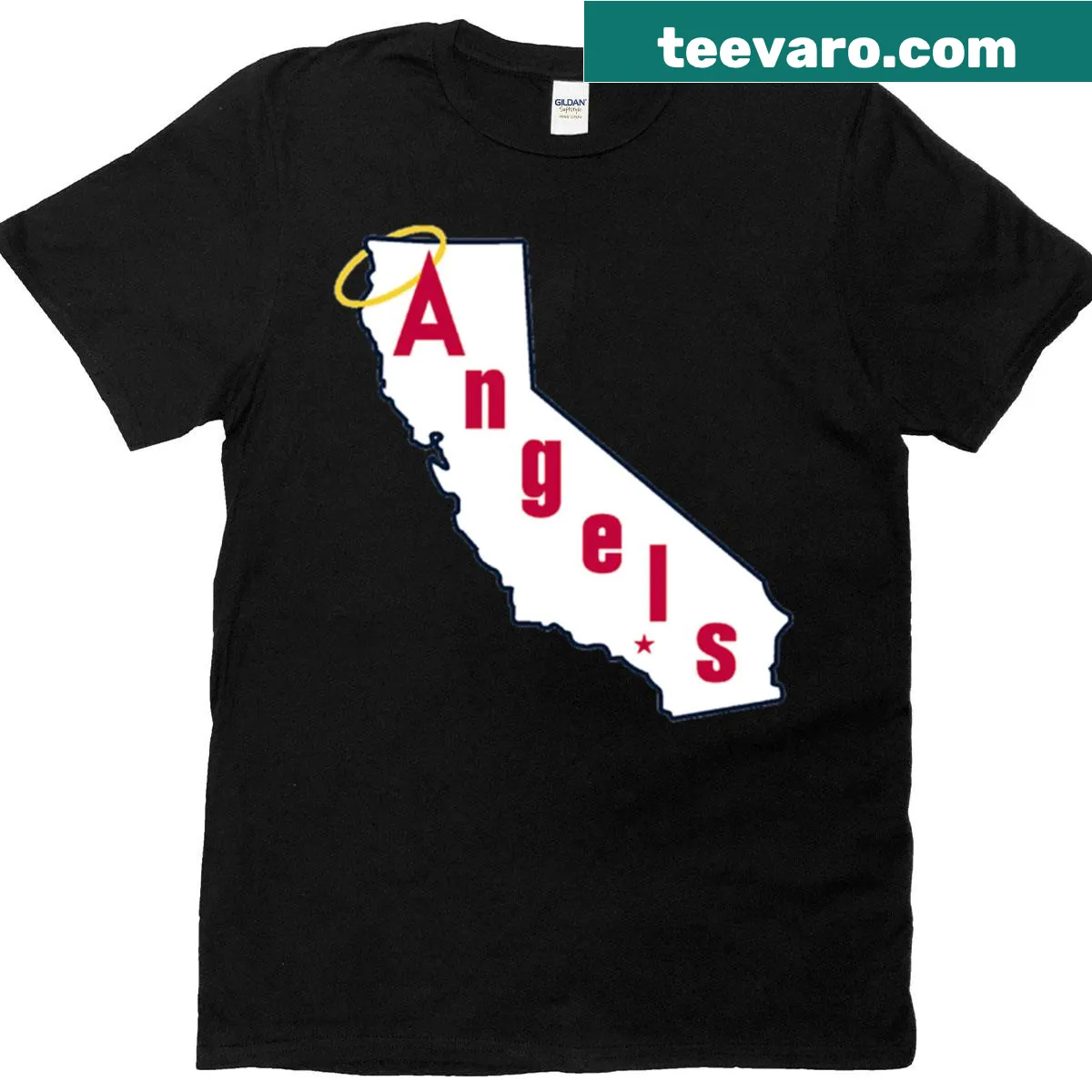 Vintage-style t-shirt featuring the California Angels baseball logo. — on a men's t-shirt