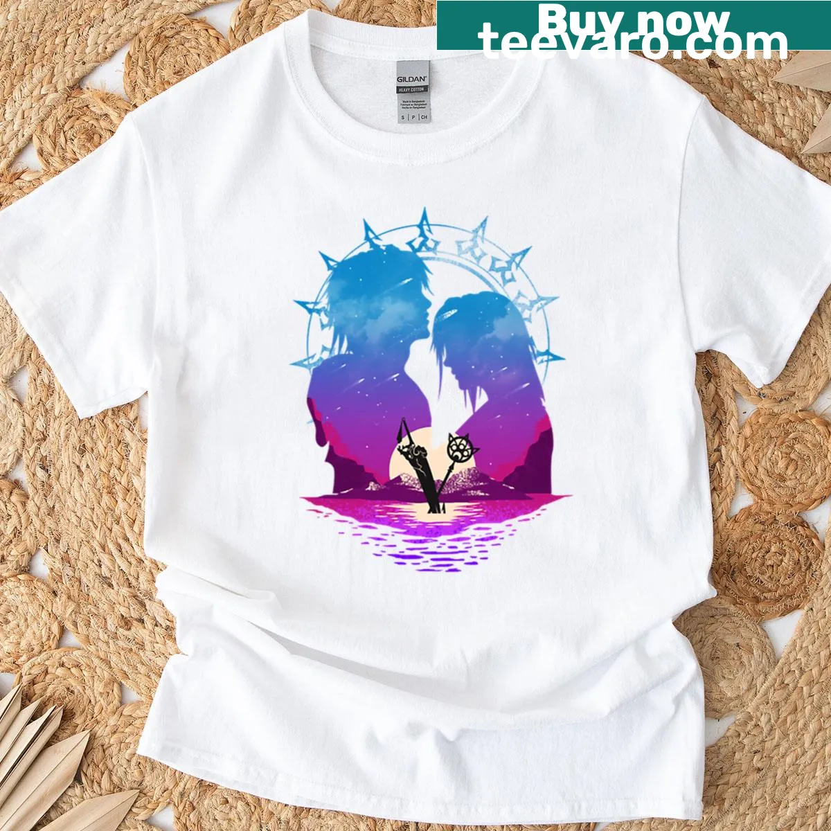 Illustrated Tidus and Yuna from the game on a T-shirt — on a men's t-shirt