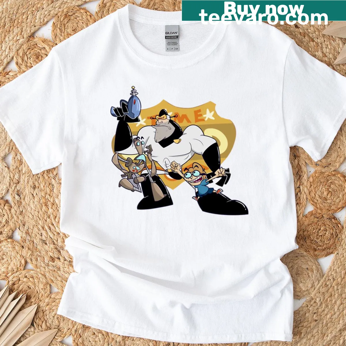 Time Squad characters illustrated on a playful T-shirt — on a men's t-shirt