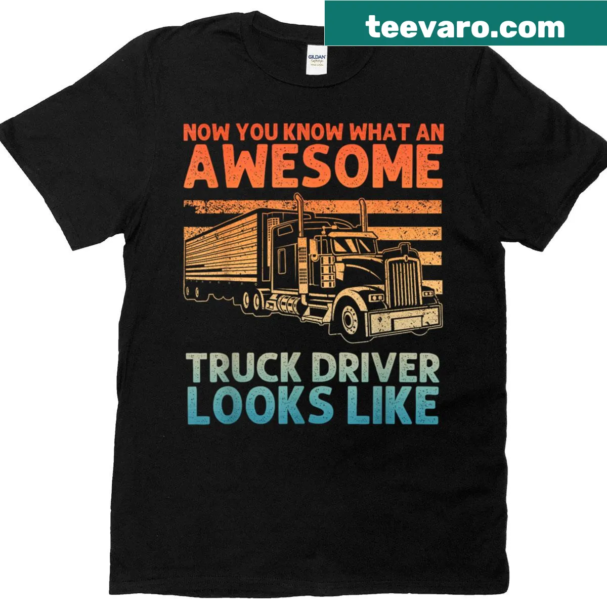 Illustrative truck driver t-shirt celebrating trucking life — on a men's t-shirt