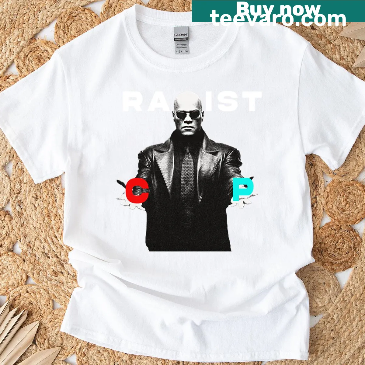 Minimalist T-shirt with Red or Blue Pill graphic — on a men's t-shirt