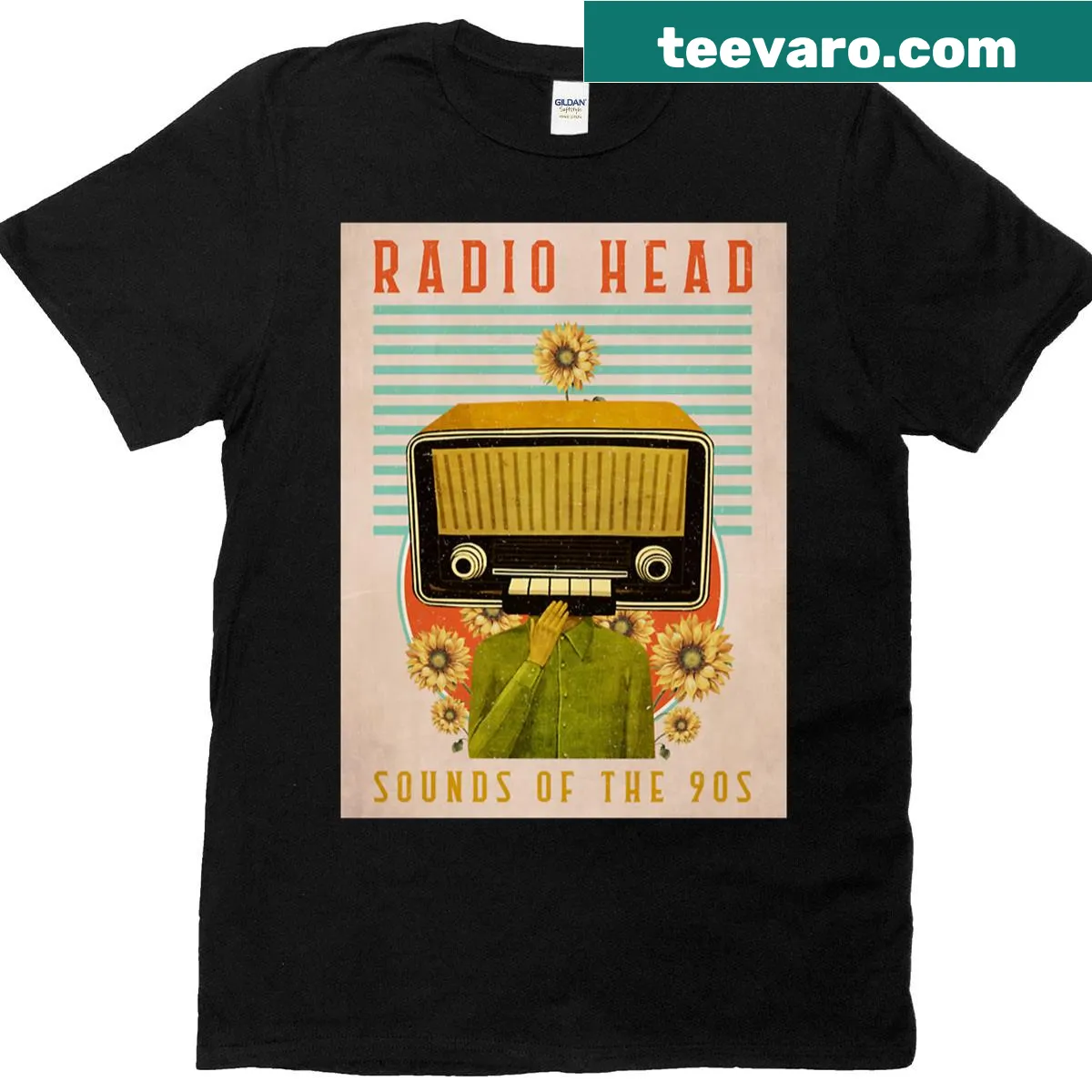Vintage Radio Head T-shirt honoring 90s music culture — on a men's t-shirt