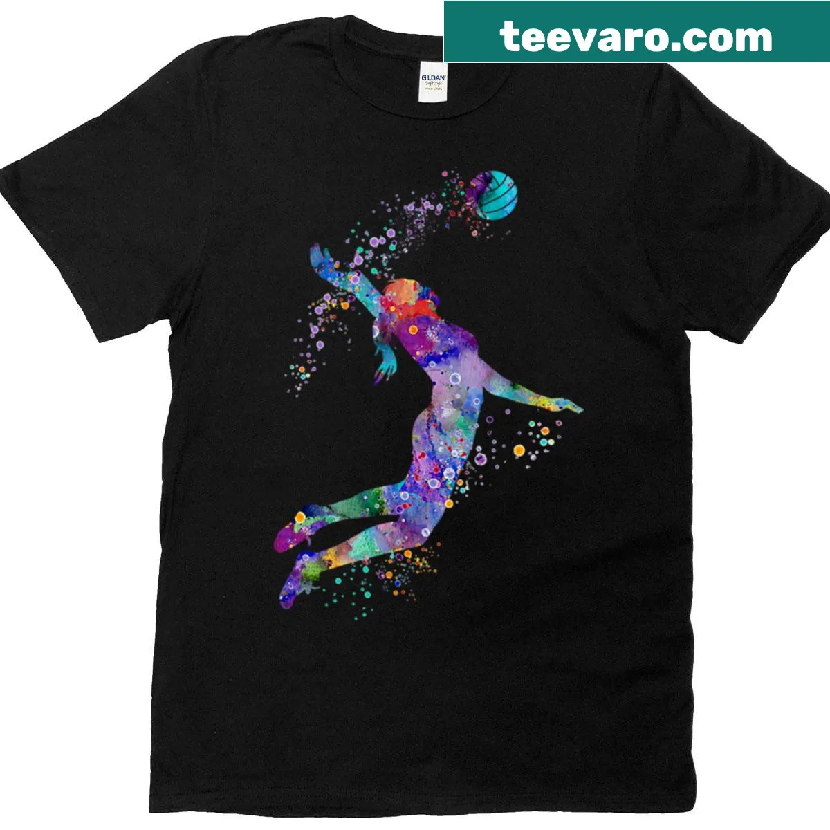 Watercolor illustration of a volleyball girl on a sports T-shirt — on a men's t-shirt