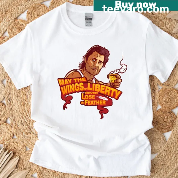 Oversized t-shirt featuring the phrase 'Wings Of Liberty' in a bold font.