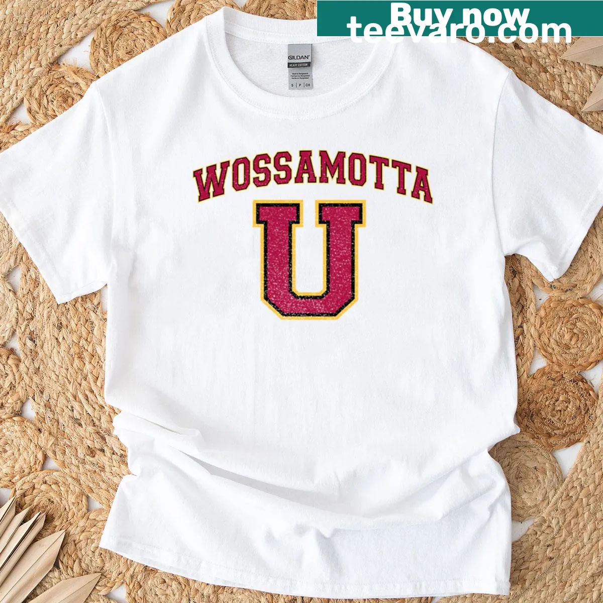 Funny typography T-shirt for Wossamotta U — on a men's t-shirt