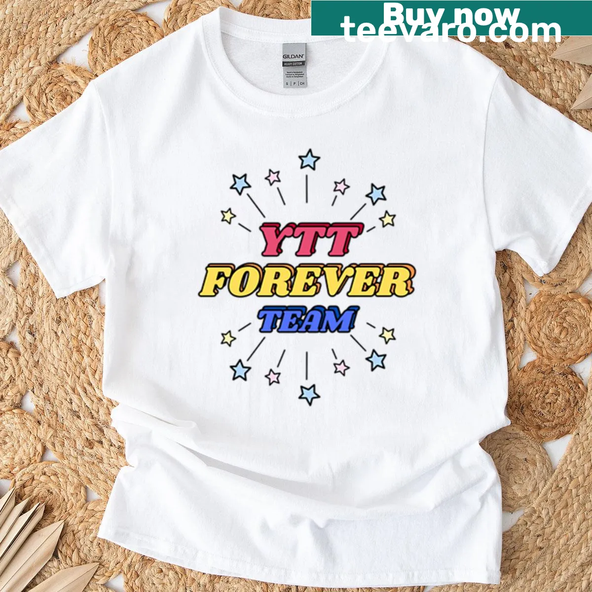 Text design: Ytt Forever Team — on a men's t-shirt