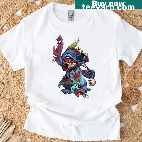 Illustration of a stitched zombie on a Halloween-themed T-shirt