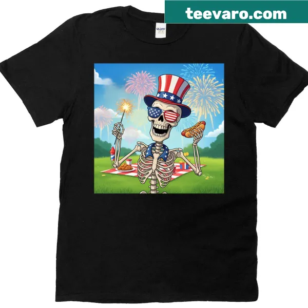 Skeletons in patriotic attire for July 4th