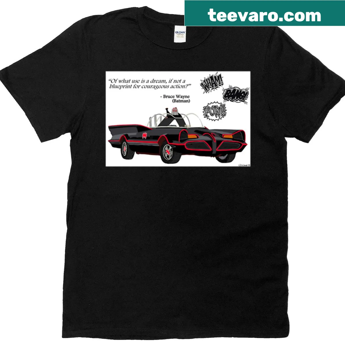 Illustrated oversized T-shirt featuring the classic 1966 Batmobile — on a men's t-shirt
