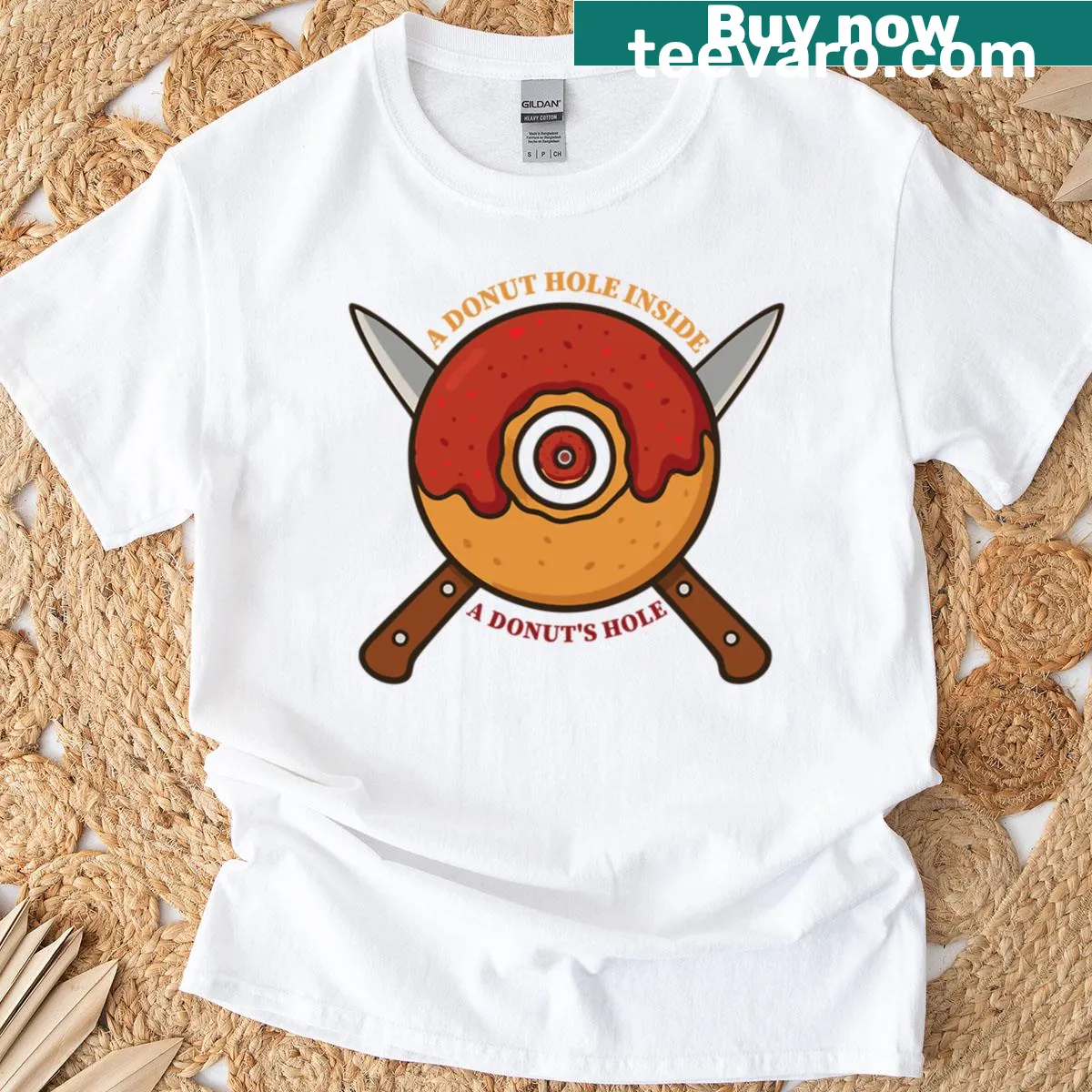 Illustration of a donut hole inside a donut on a T-shirt — on a men's t-shirt