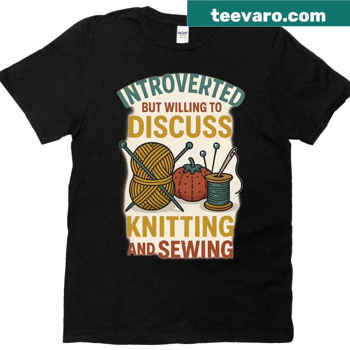 T-shirt celebrating knitting and sewing with heartfelt typography design — on a men's t-shirt