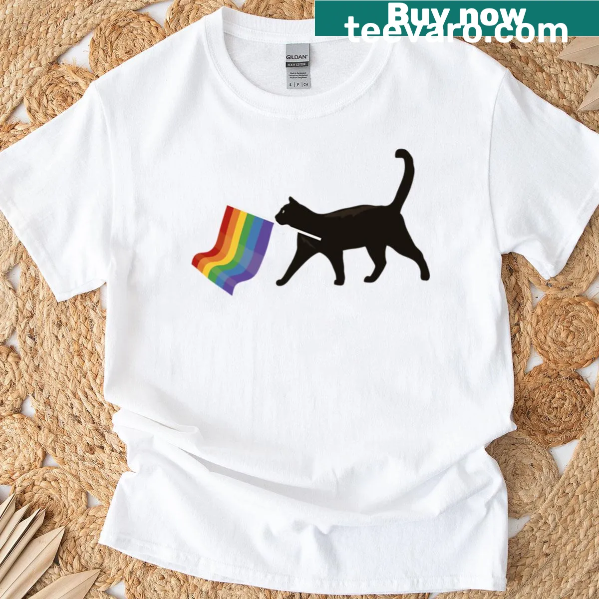 Cute illustration of a cat on a T-shirt — on a men's t-shirt