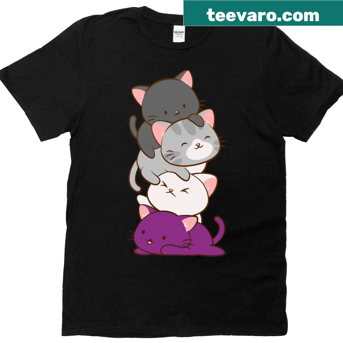 Kawaii-style T-shirt featuring cute cats with pride symbols — on a men's t-shirt