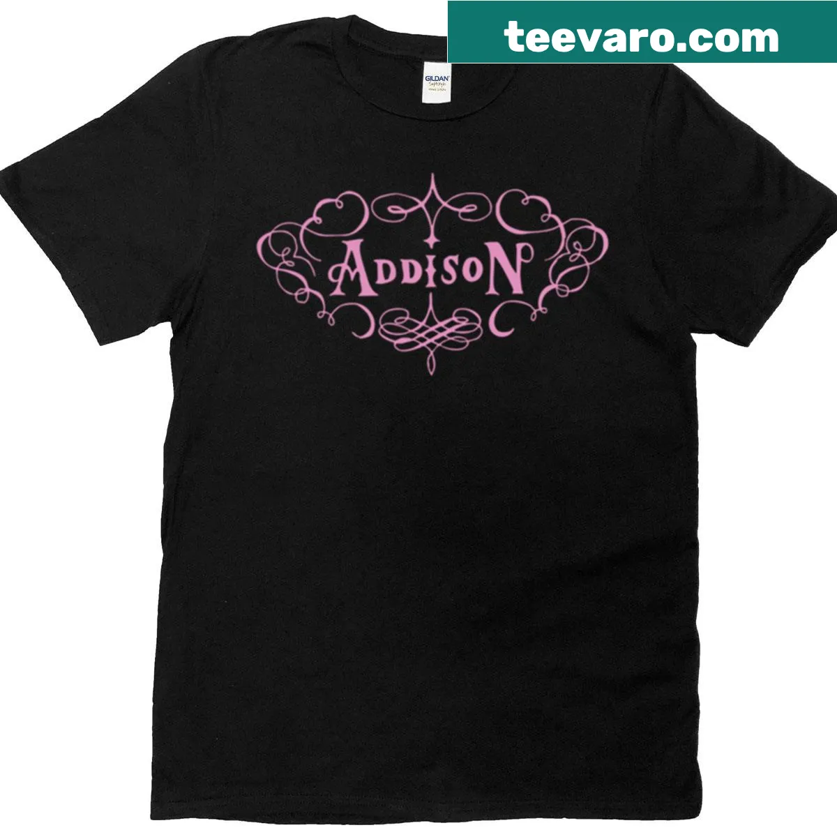 Light pink abstract typography T-shirt featuring the name Addison — on a men's t-shirt