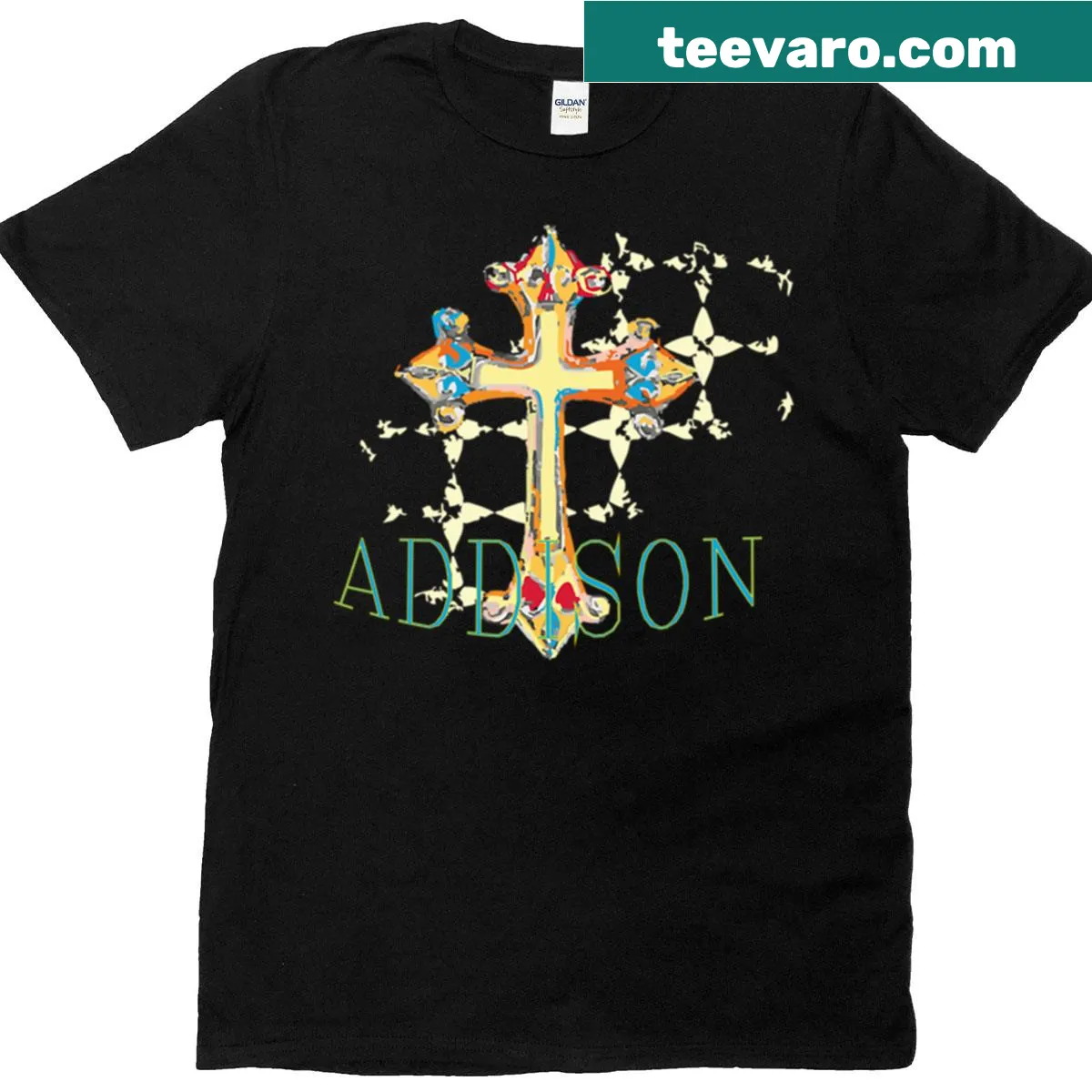 Oversized Addison Y2K T-shirt with bold typography — on a men's t-shirt