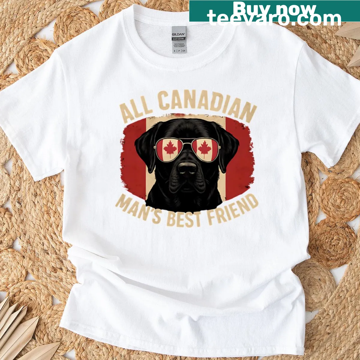 T-shirt with 'All Canadian Mans Bestfriend' phrase and dog illustration — on a men's t-shirt