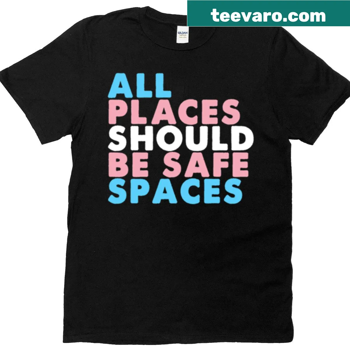 Text-based T-shirt promoting safe spaces for all — on a men's t-shirt