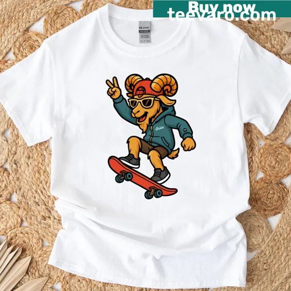 T-shirt featuring the Aries Zodiac symbol in bold illustration