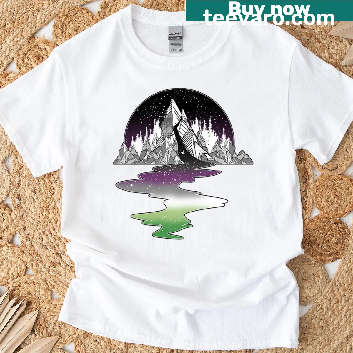 Oversized T-shirt with asexual and aromantic pride flag design — on a men's t-shirt