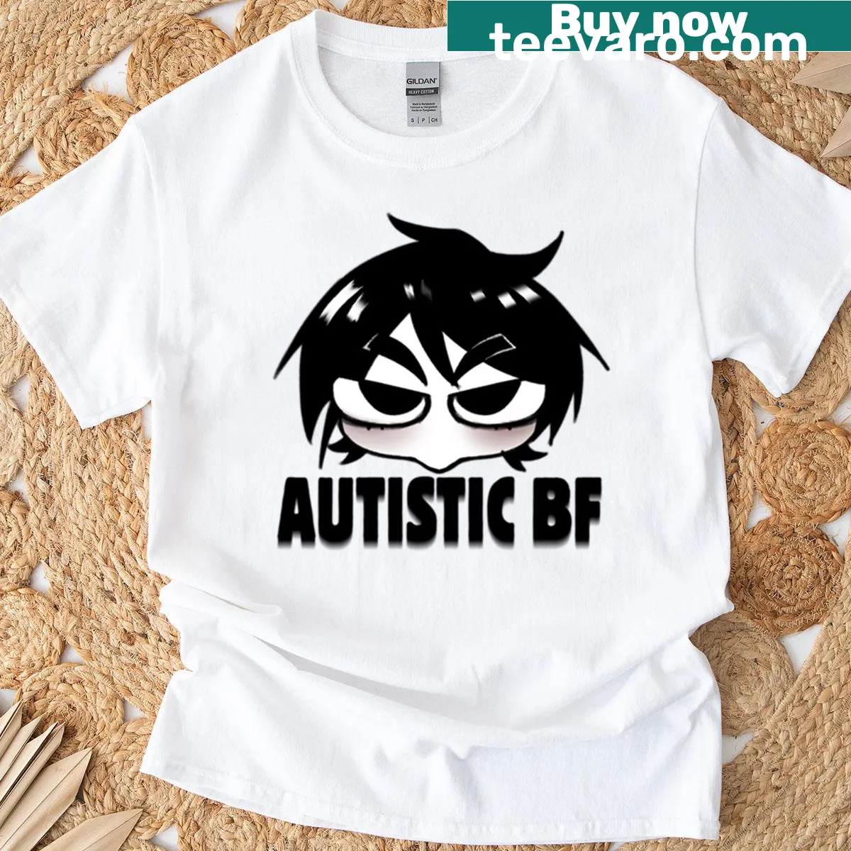 Kawaii neurodivergent design on black T-shirt — on a men's t-shirt