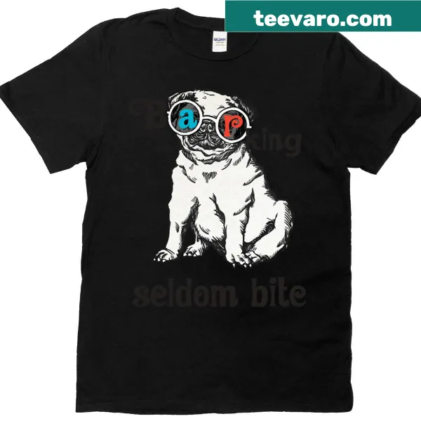 T-shirt with the phrase 'Barking Dogs Seldom Bite' and various dog breeds