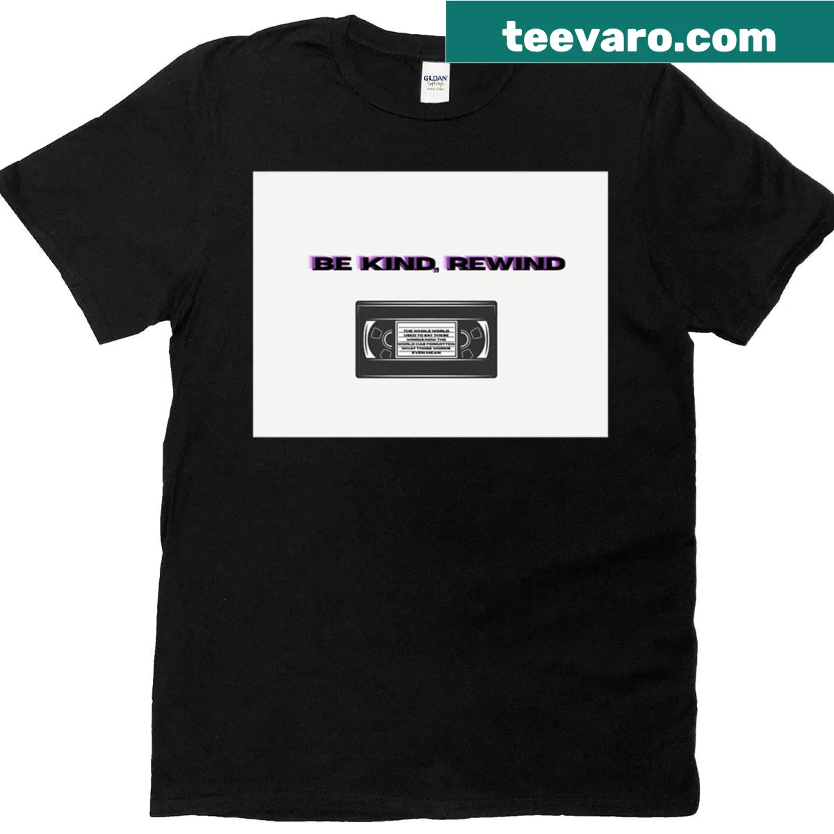 T-shirt with 'Be Kind Rewind' retro graphic — on a men's t-shirt