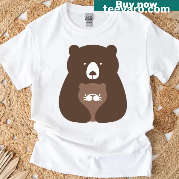 Cute Bear Hug t-shirt featuring an illustration of a bear and otter