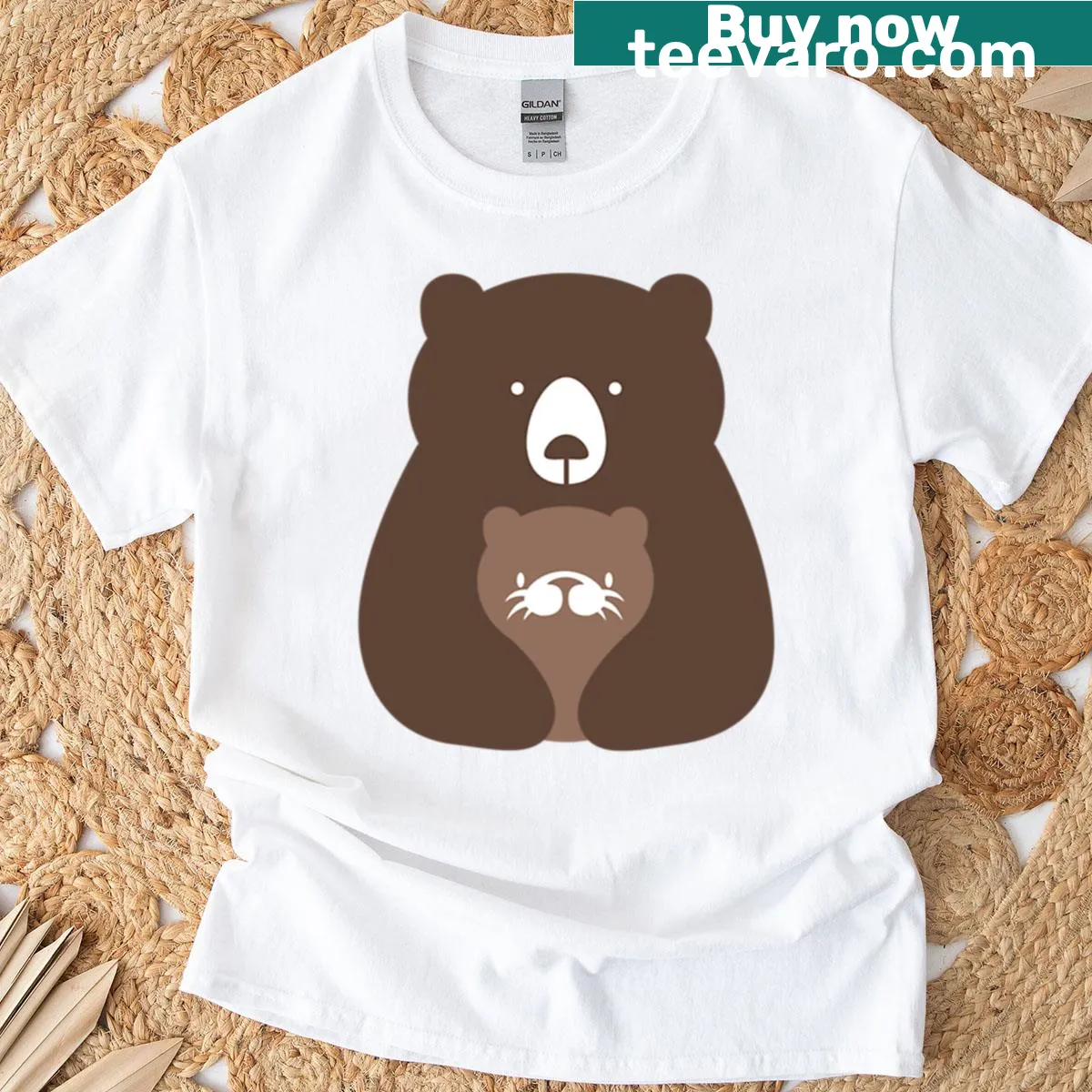 Cute Bear Hug t-shirt featuring an illustration of a bear and otter — on a men's t-shirt
