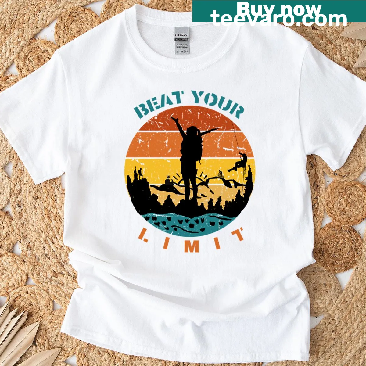 Motivational typography design saying Beat Your Limit on a t-shirt — on a men's t-shirt