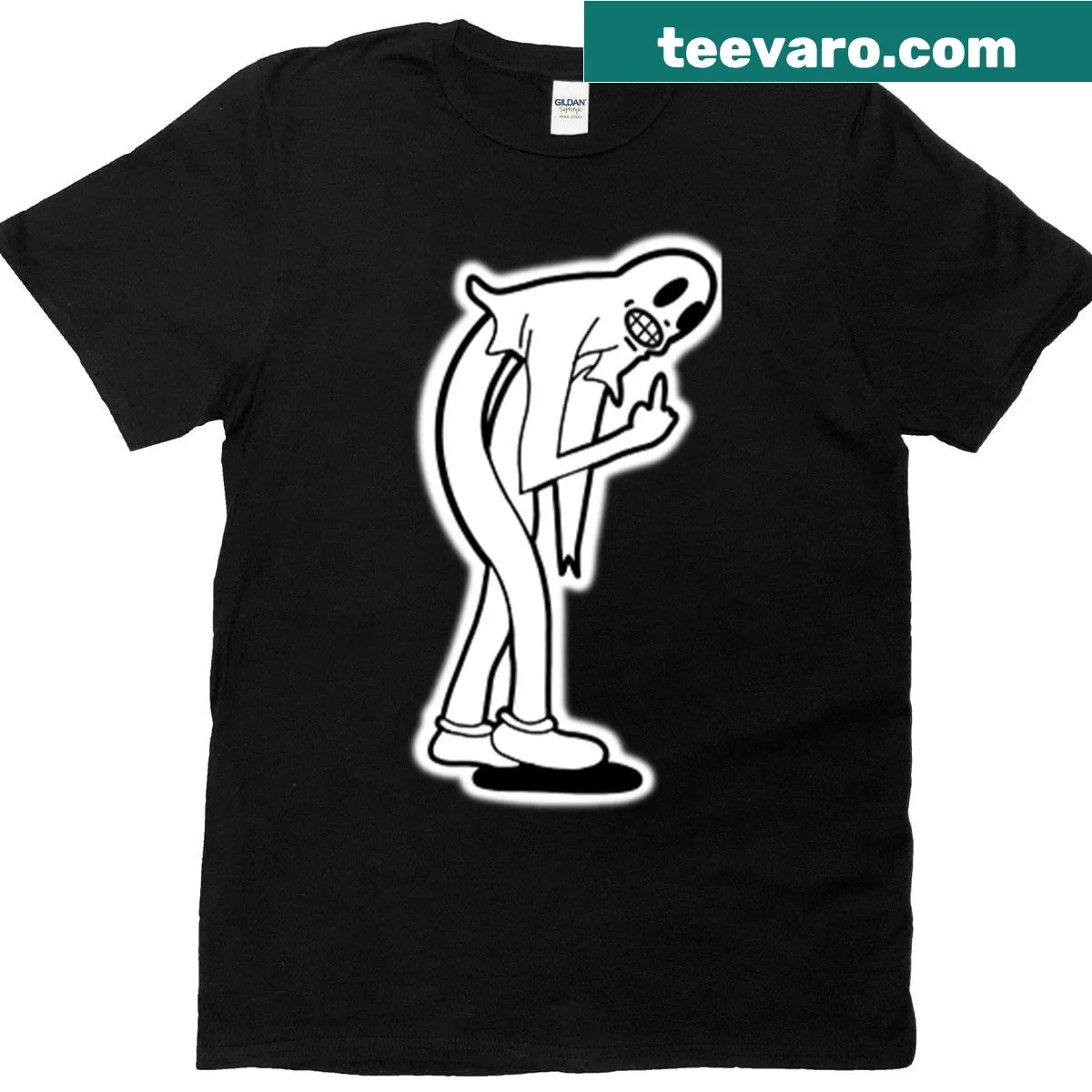 Funny oversized T-shirt featuring cartoon ghost and Betty Koko Boop — on a men's t-shirt