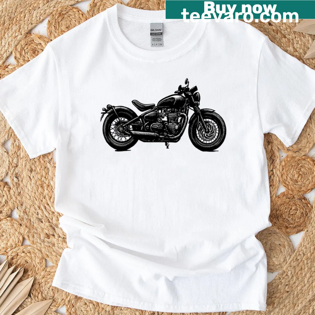 Illustration of a Triumph motorcycle in ink style on a t-shirt — on a men's t-shirt