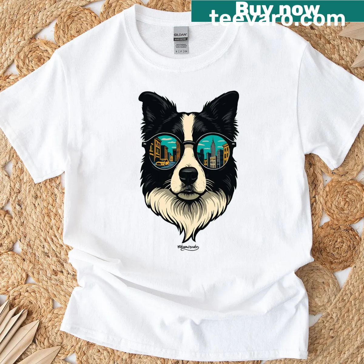 Cartoon border collie wearing sunglasses on a t-shirt — on a men's t-shirt