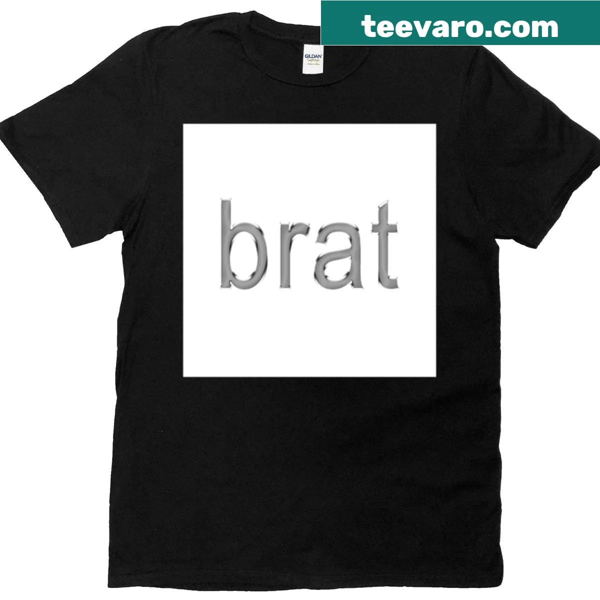 Minimalist T-shirt featuring the Brat chrome logo design — on a men's t-shirt