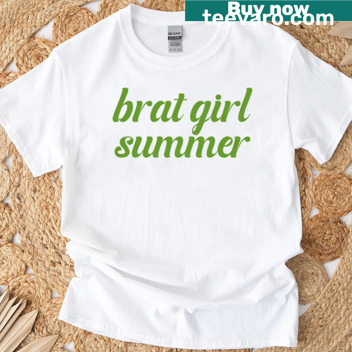 Oversized T-shirt featuring a playful brat girl illustration — on a men's t-shirt