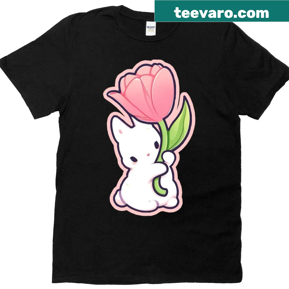 Cute Bunny Flower T-shirt with an illustration of a bunny and flowers — on a men's t-shirt