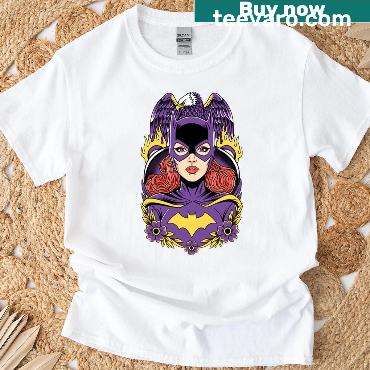 T-shirt with a bold graphic of a caped crusader in comic style — on a men's t-shirt