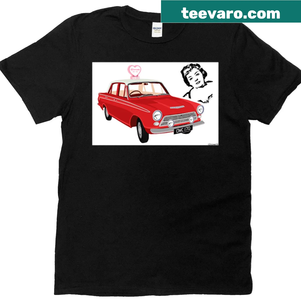 Vintage Glamcabs Cortina cab graphic on T-shirt — on a men's t-shirt