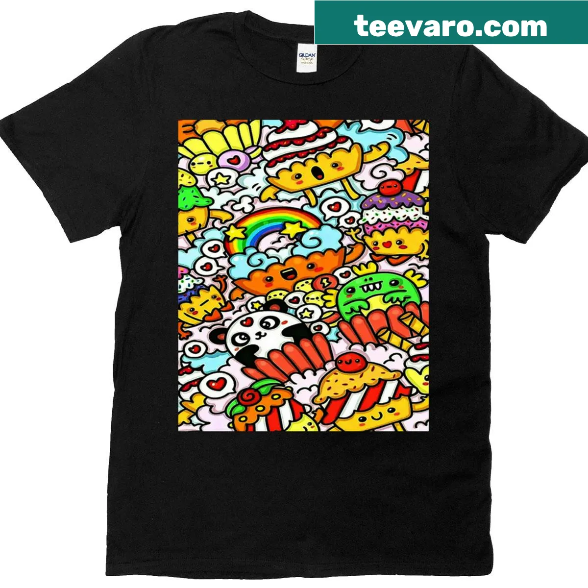 Cute Cartoon Panda and Cake Pattern Graphic T-shirt — on a men's t-shirt