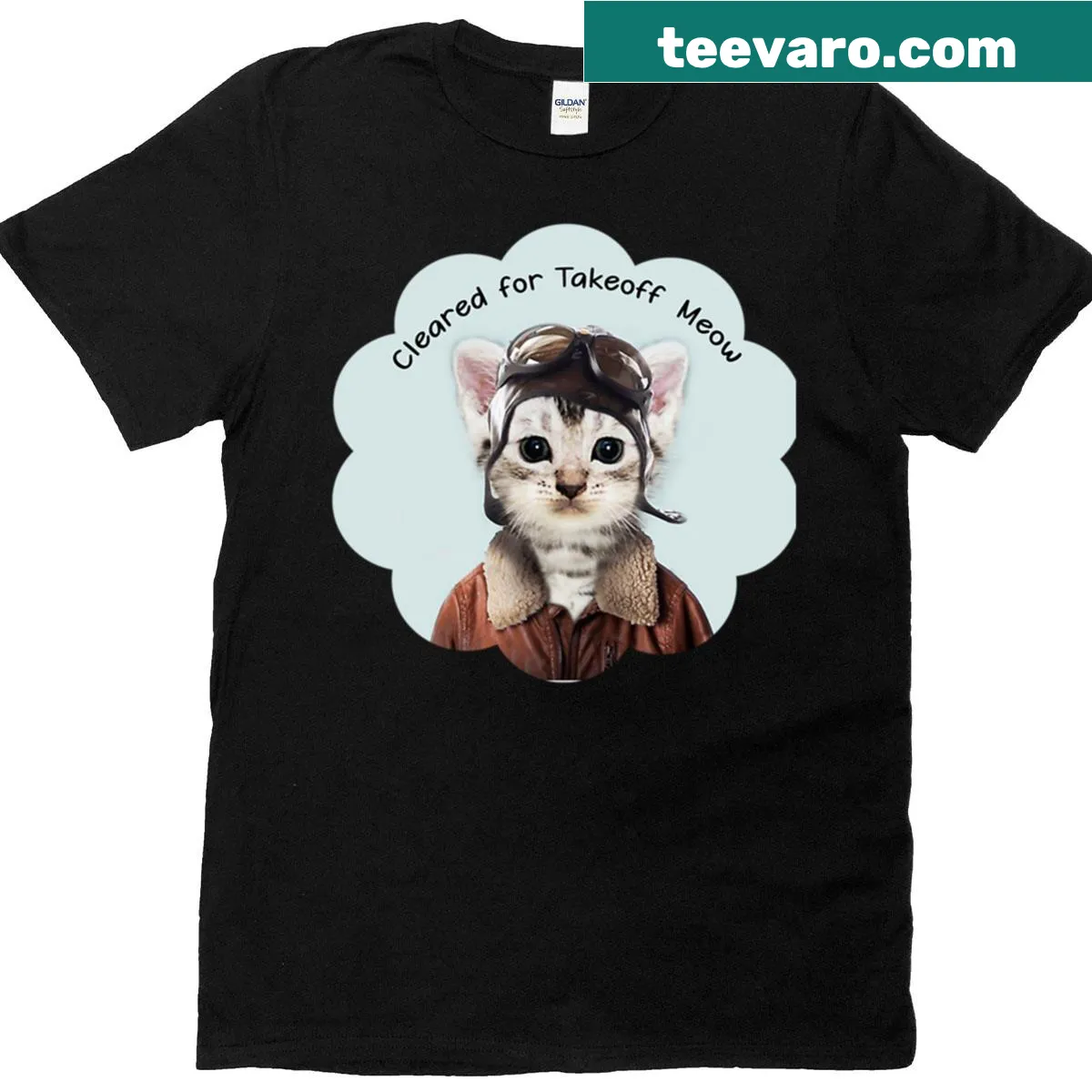 Funny Cat Pilot T-shirt with aviation design — on a men's t-shirt
