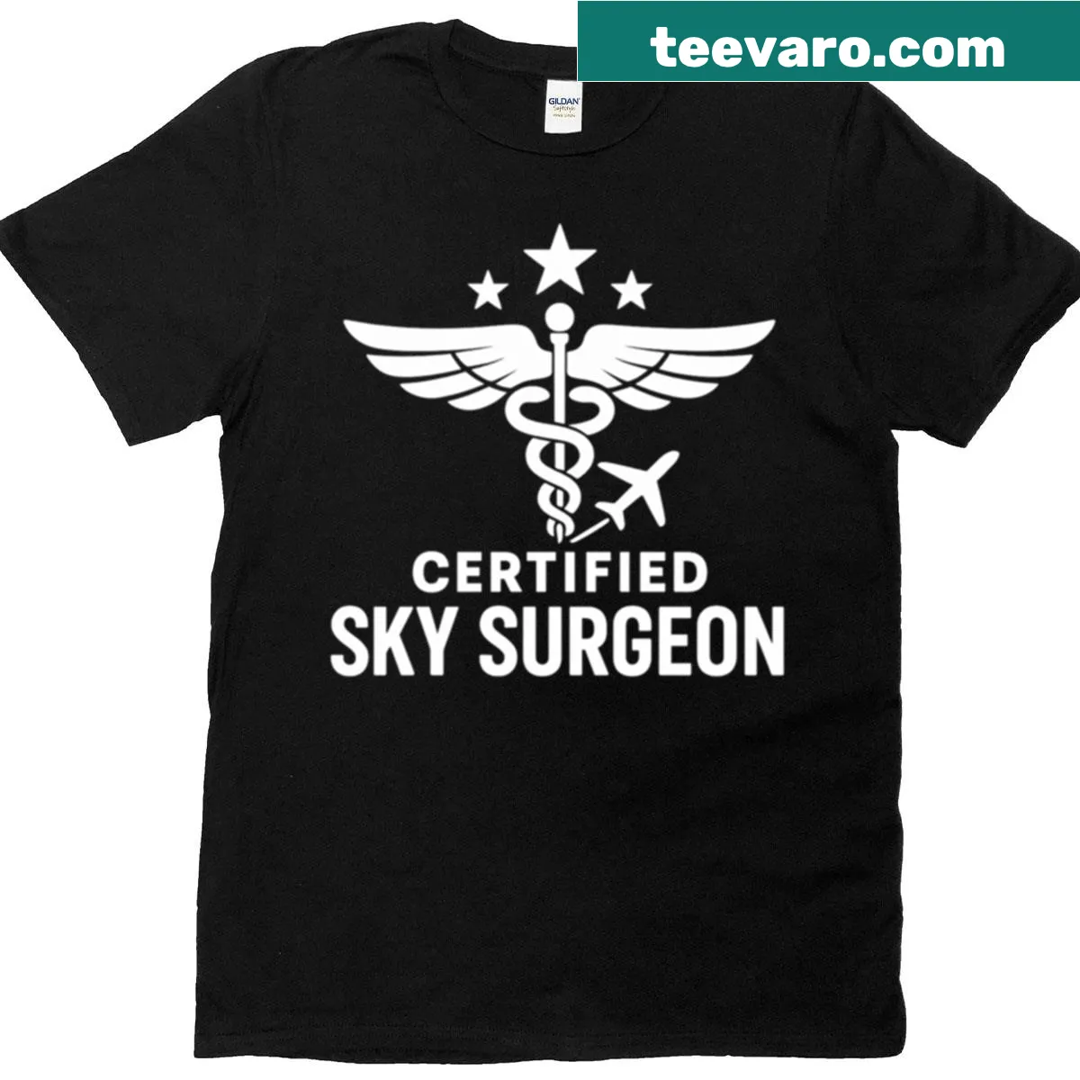 T-shirt for aerospace mechanics with 'Certified Sky Surgeon' text — on a men's t-shirt