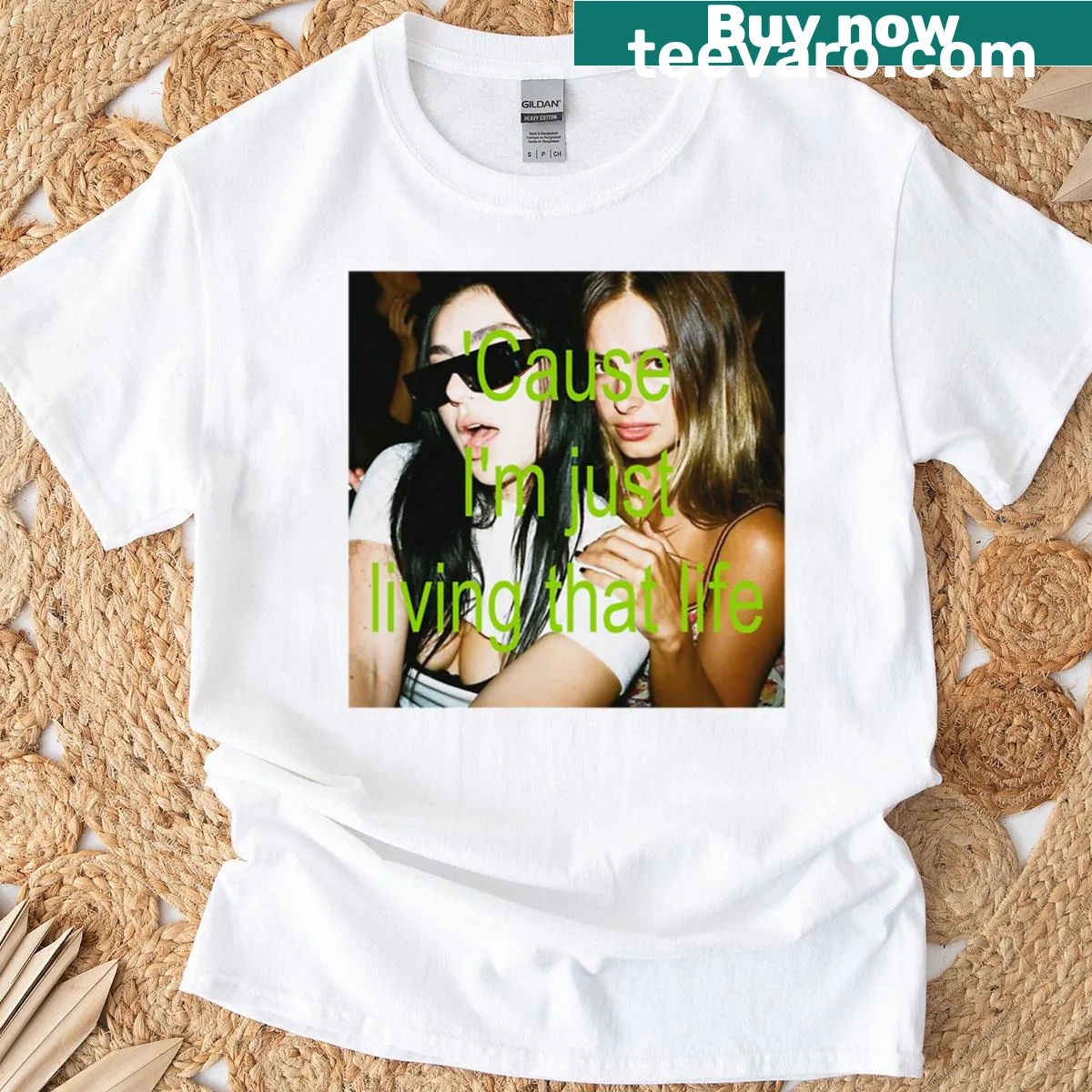 Illustrated Charli XCX and Addison Rae T-shirt with bold graphic — on a men's t-shirt