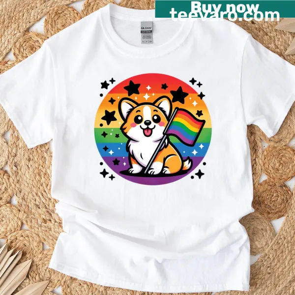LGBTQ+ Pride Month T-shirt with corgi illustration