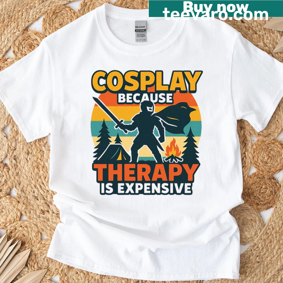 Retro comic style shirt with cosplay quote — on a men's t-shirt