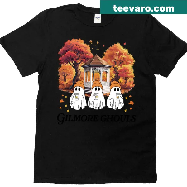 Cute ghost enjoying a pumpkin latte illustration T-shirt