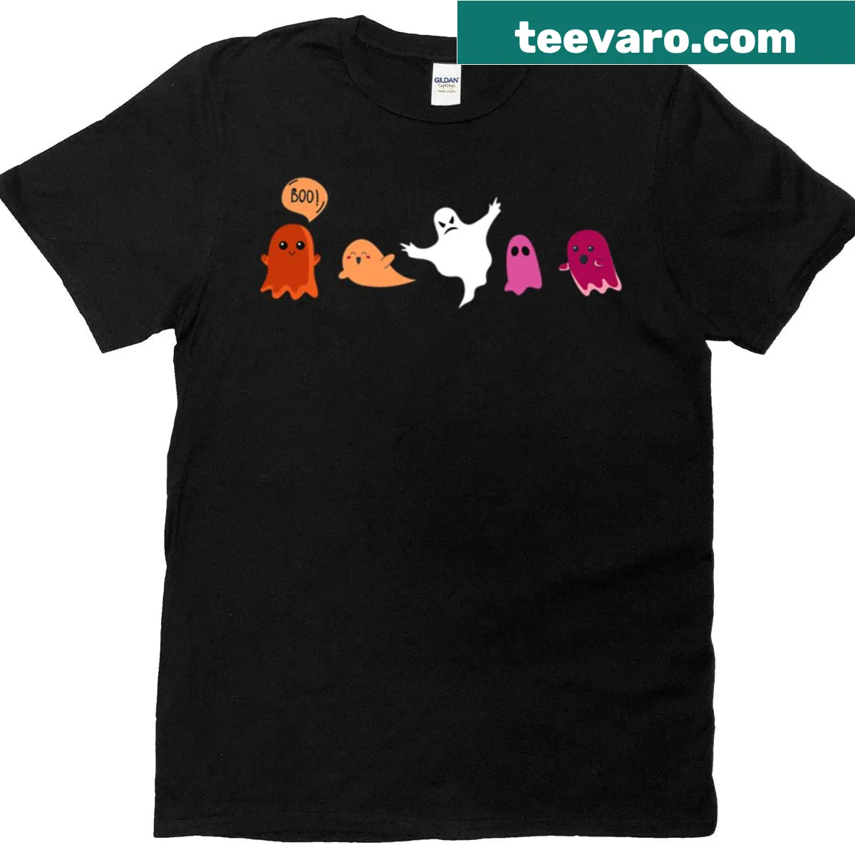 Cute ghosts illustration celebrating LGBTQ+ pride T-shirt — on a men's t-shirt