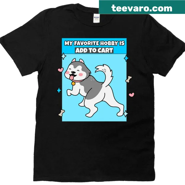 Adorable husky shopping sticker graphic on oversized T-shirt