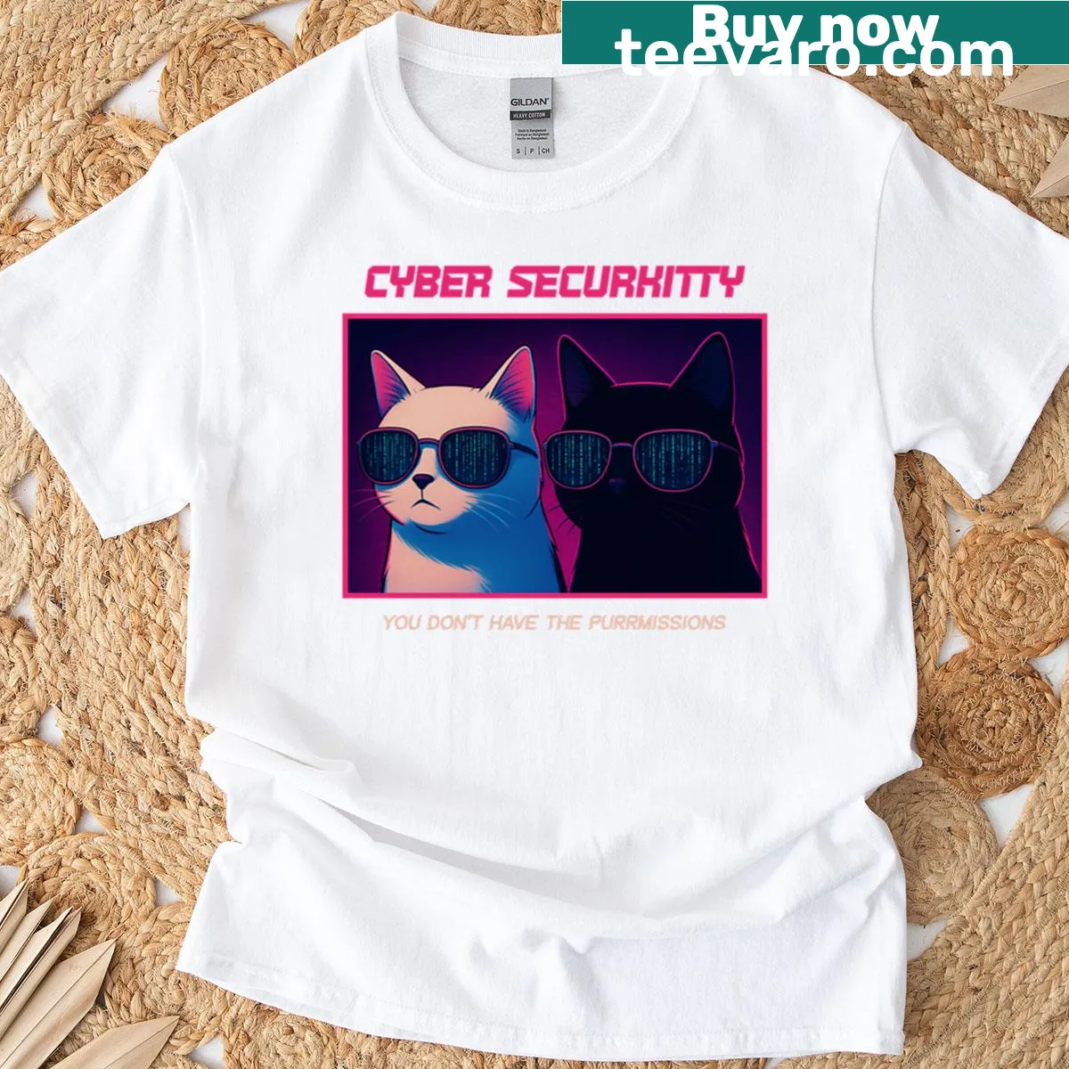 Oversized T-shirt with a cyberpunk cat design and hacker theme — on a men's t-shirt