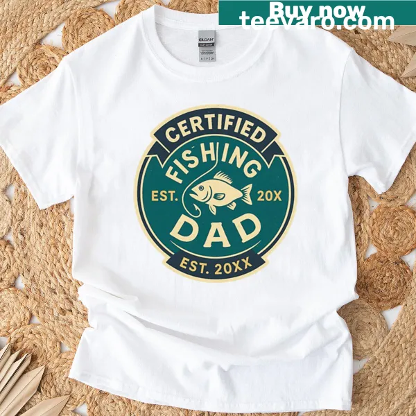 Funny badge-style T-shirt for angler dads on Father's Day